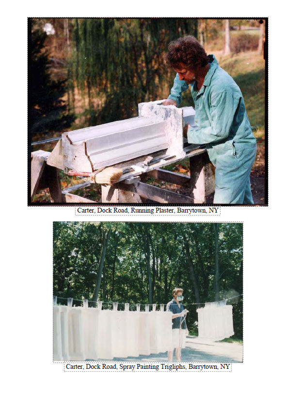 Plaster work and triglyphs being fitted